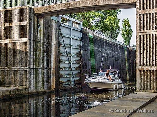 Slightly Off Course Exiting Combined Lock_DSCF05250.jpg - Photographed along the Rideau Canal Waterway at Smiths Falls, Ontario, Canada.